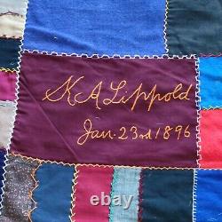 Rare Antique 1896 Hand Sewn Pennsylvania old Quilt Patch Work signed K A Lippold