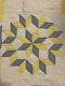 Rare Antique Quilt Eight Pointed Star Blue Yellow Hand Stitched 21x 32.5 Read