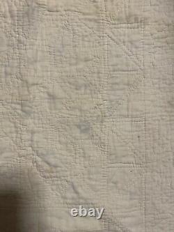 Rare Antique Quilt Eight Pointed Star Blue Yellow Hand Stitched 21X 32.5 Read