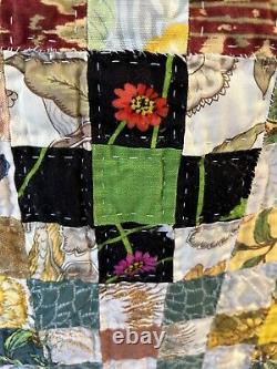 Rare Vintage Hand Sewn Quilt Postage Stamp Cottage-Granny Core 94x84Reversible