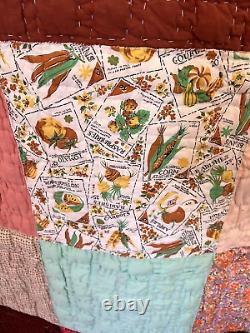 Rare Vintage Hand Sewn Quilt Postage Stamp Cottage-Granny Core 94x84Reversible