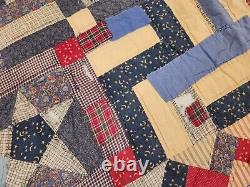 Red Blue Patchwork Antique Vintage Quilt Stars 84x100 King Queen Handmade Whit