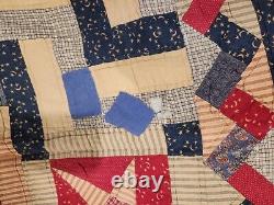 Red Blue Patchwork Antique Vintage Quilt Stars 84x100 King Queen Handmade Whit