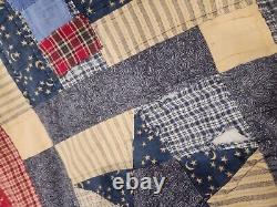 Red Blue Patchwork Antique Vintage Quilt Stars 84x100 King Queen Handmade Whit