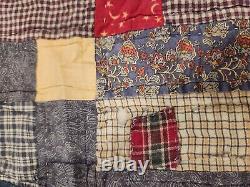 Red Blue Patchwork Antique Vintage Quilt Stars 84x100 King Queen Handmade Whit