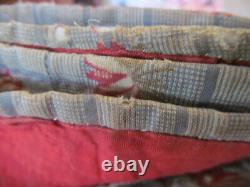 Red Border 1800s Antique OCEAN WAVES QuiltHand QuiltedCinnamon Pink Green 80