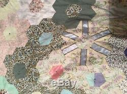 Reduced VINTAGE HANDMADE LARGE PATCHWORK QUILT / THROW 88 x 100