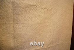 Reduced XL White Whole Cloth Antique Quilt Tons Of Quilting Vintage Wedding