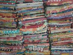 Reversible Kantha Lot Twin Quilt Indian Vintage Handmade Blanket Throw Patchwork