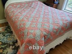 Rob Peter to Pay Paul Vintage Quilt Calico SALMON Double Pink 91 x 77 A+++