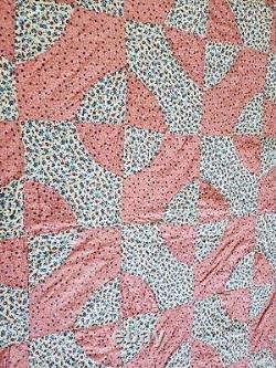 Rob Peter to Pay Paul Vintage Quilt Calico SALMON Double Pink 91 x 77 A+++