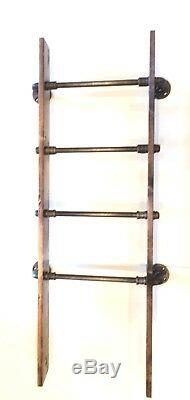 Rustic Industrial Pipe Wall Mount Blanket Ladder Wood Quilt Ladder