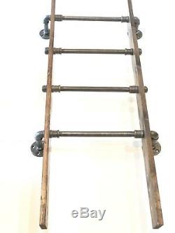 Rustic Industrial Pipe Wall Mount Blanket Ladder Wood Quilt Ladder