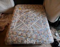 STUNNING Handmade Quilt Sepia-look Block & Star Full Handstitched Patels 83x65