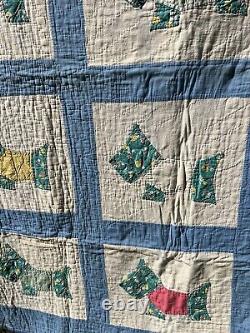 Scotty Dog Quilt Handmade Vintage 44 x 58 100% Cotton Hand Quilted Imperfect