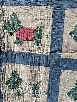 Scotty Dog Quilt Handmade Vintage 44 x 58 100% Cotton Hand Quilted Imperfect