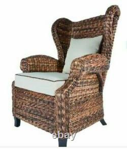 Seagrass Chair with Rattan Wicker Wingback Arm Chair Antique Vintage Styling