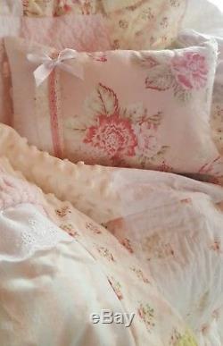 Seaside Vintage Rose Chenille Shabby Baby Quilt Chic Crib Bedding Gift Set
