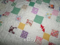 Set of 2 Vintage Antique Postage Stamp Quilts Hand Made Feed Sack Fabrics PAIR