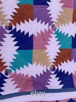 Signed Amish Style Antique Quilt Vintage Patchwork Hand Made& Sewn 82 X 82