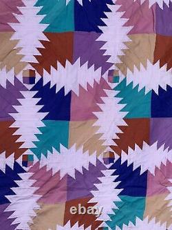 Signed Amish Style Antique Quilt Vintage Patchwork Hand Made& Sewn 82 X 82