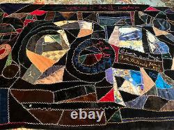 Signed And Dated Vintage, Velvet And Silk Crazy Quilt 44 X 70