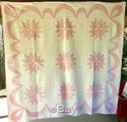 Signed Antique Vintage 1925 Patchwork Pink / White Quilt Handmade 86 x 86 Inches