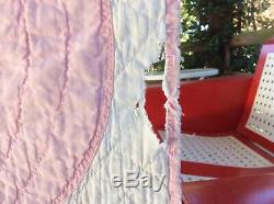 Signed Antique Vintage 1925 Patchwork Pink / White Quilt Handmade 86 x 86 Inches