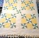 Signed Dated Pinwheel Quilt Hand Stitch 84x84 Sawtooth Edge Yellow Green Vtg'31