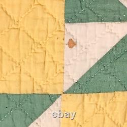 Signed Dated Pinwheel Quilt Hand Stitch 84x84 Sawtooth Edge Yellow Green VTG'31