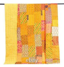 Silk Vintage Patchwork Kantha Blanket Indian Quilts Bedspread Coverlet Throw