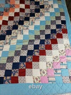 Square Patches Antique Large Handsewn Hand Stitched American Quilt 80x 76