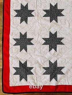 Star Quilt with Appraisal Hand Pieced & Quilted Black Red White Cotton 80