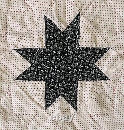 Star Quilt with Appraisal Hand Pieced & Quilted Black Red White Cotton 80