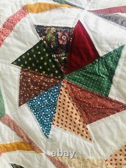 Stunning 106x99 COLORFUL PINWHEEL QUILT Vintage But NEW Amish Expert Hand Made