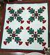 Stunning Vtg Appliqued Quilt, Hand Quilted 78x 86 Red White & Green