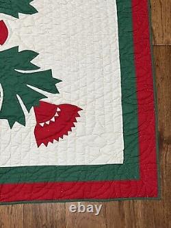 Stunning VTG appliqued quilt, hand quilted 78x 86 Red White & Green