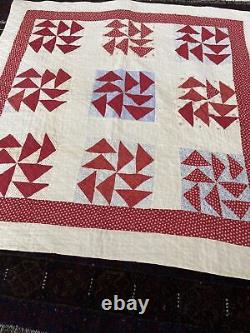 Stunning Vintage Crib quilt Red, white Some Blue about 36x 36 Patriotic Hanger