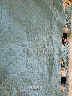 Stunning Vintage Hand stitched Double Wedding Ring Quilt 74 X 96 Queen Size