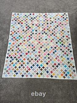 Stunning Vintage Handstitched Full Sz 79 x 72 Cathedral Window Quilt