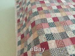 Stunning Vintage King Size Handmade Patchwork Quilt With Crocheted Edging 98x111