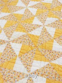 Stunning Vintage Quilt Handmade Pinwheel In Goldenrod & Yellow Reversible