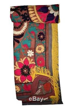 Suzani Hand Embroidered Quilt Twin Bedding Vintage Blanket Bohemian Throw