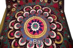 Suzani Hand Embroidered Quilt Twin Bedding Vintage Blanket Bohemian Throw