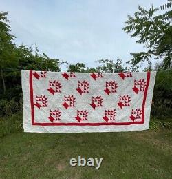 Sweet Handmade Vintage or Antique Red White Flower Basket Quilt double