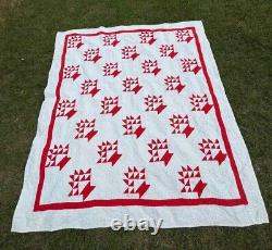 Sweet Handmade Vintage or Antique Red White Flower Basket Quilt double