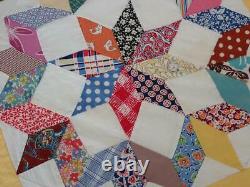 THE BEST FABRICS Large Vintage 30s Yellow & White Broken Star QUILT TOP 92x90