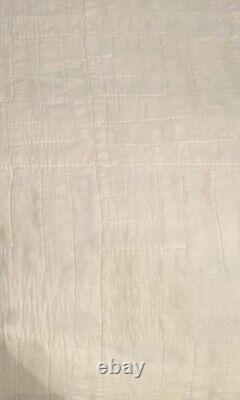 True Vintage Handmade 3 Patch Quilt-Top Hand Pieced-68x79-Blue, Gold, Sage, Pink