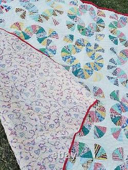 UNUSUAL Well Quilted 30's Art Antique Quilt Feed Sacks 66×52