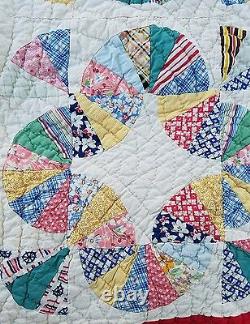 UNUSUAL Well Quilted 30's Art Antique Quilt Feed Sacks 66×52